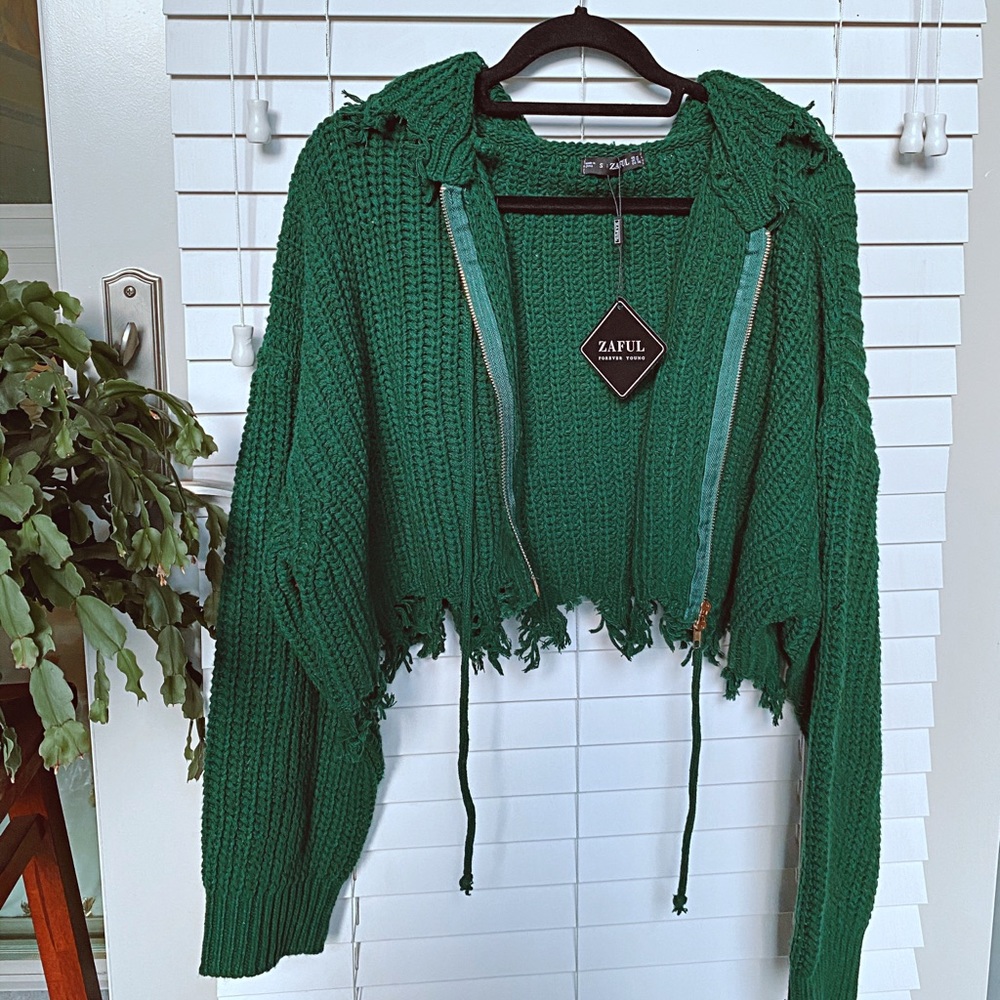 ZAFUL green knit hooded sweater